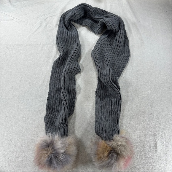 jocelyn Accessories - Jocelyn Charcoal Scarf with Faux Fur Pom Poms